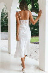 Trophy Lace Bodice Midi Dress Ivory