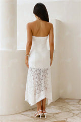 Luxe Petal Lace Strapless Maxi Dress