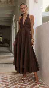 Kathy Halter Neck Maxi Dress - Chocolate