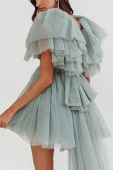 Star Power Tulle Train Mini Dress Pistachio